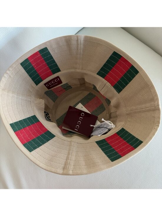 NWT Gucci Logo printed cotton canvas bucket hat Sz M main image 8